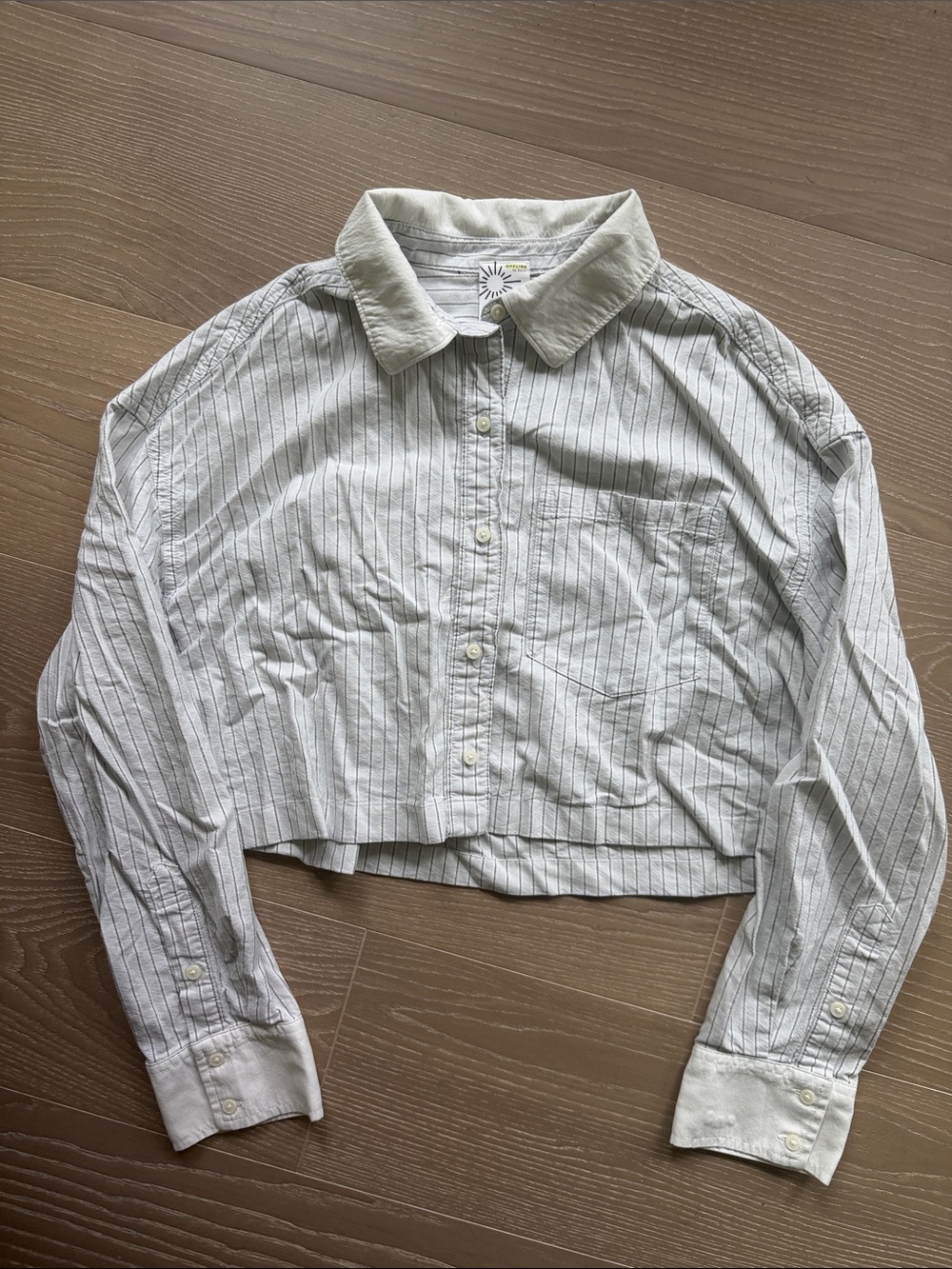 Offline Cropped Stripe Button-Up Shirt - Light Blue